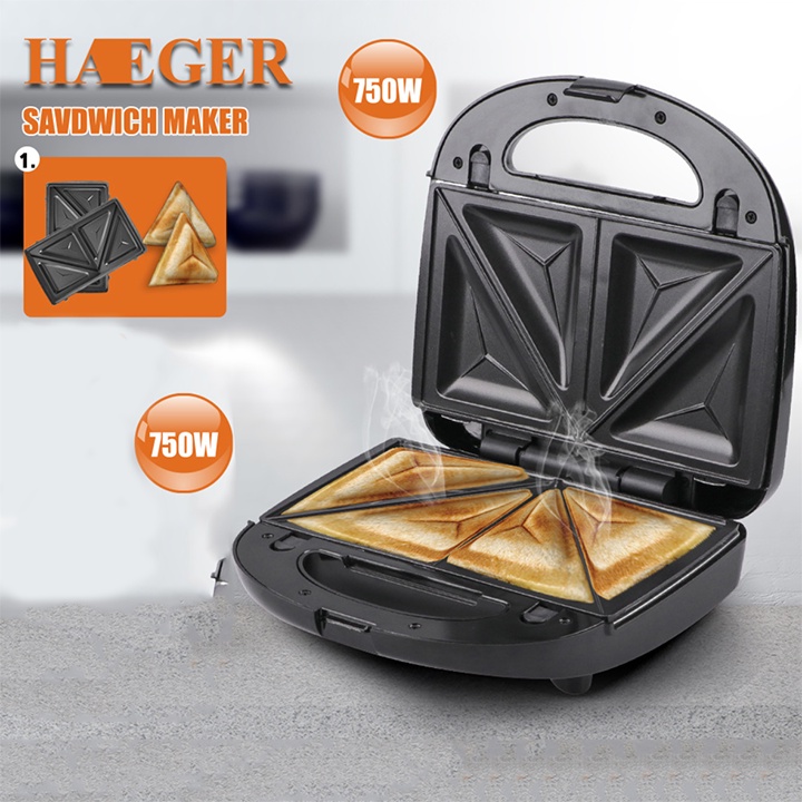 [Mã ELHADEV giảm 4% đơn 300K] Máy Nướng Bánh Mì Tam Giác, Kẹp Nướng Bánh Mỳ Sandwich HAEGER Cao Cấp [BH 12 Tháng]