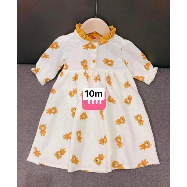 vải xô 2 lớp hình con gấu quàng khăn đỏ mềm và thấm hút tốt