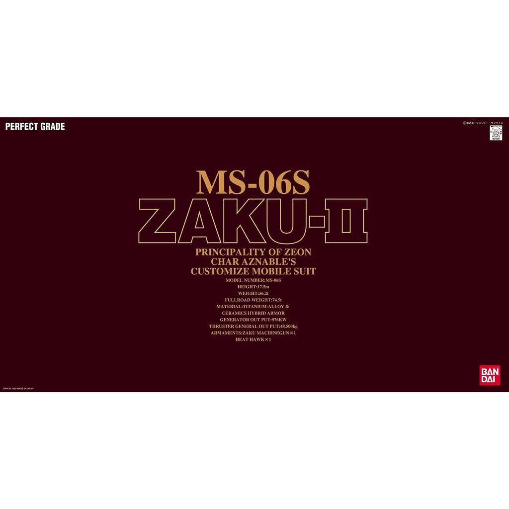 Mô Hình Gundam PG Zaku 2 MS-06S Char Custom Bandai 1/60 Đồ Chơi Lắp Ráp Anime Nhật