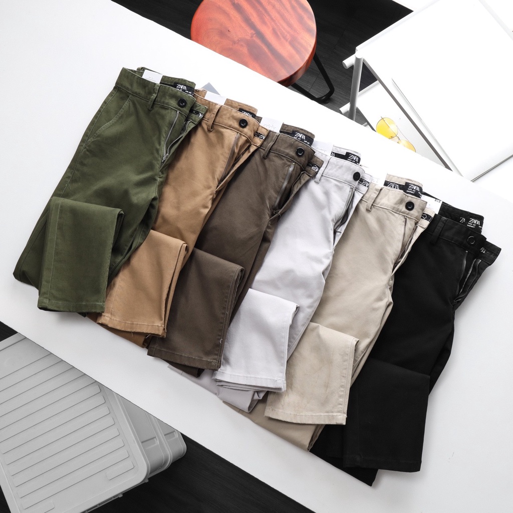 Quần kaki nam dài Zara 6 màu mẫu mới tag đen form slim fit | LA STORE MENSWEAR