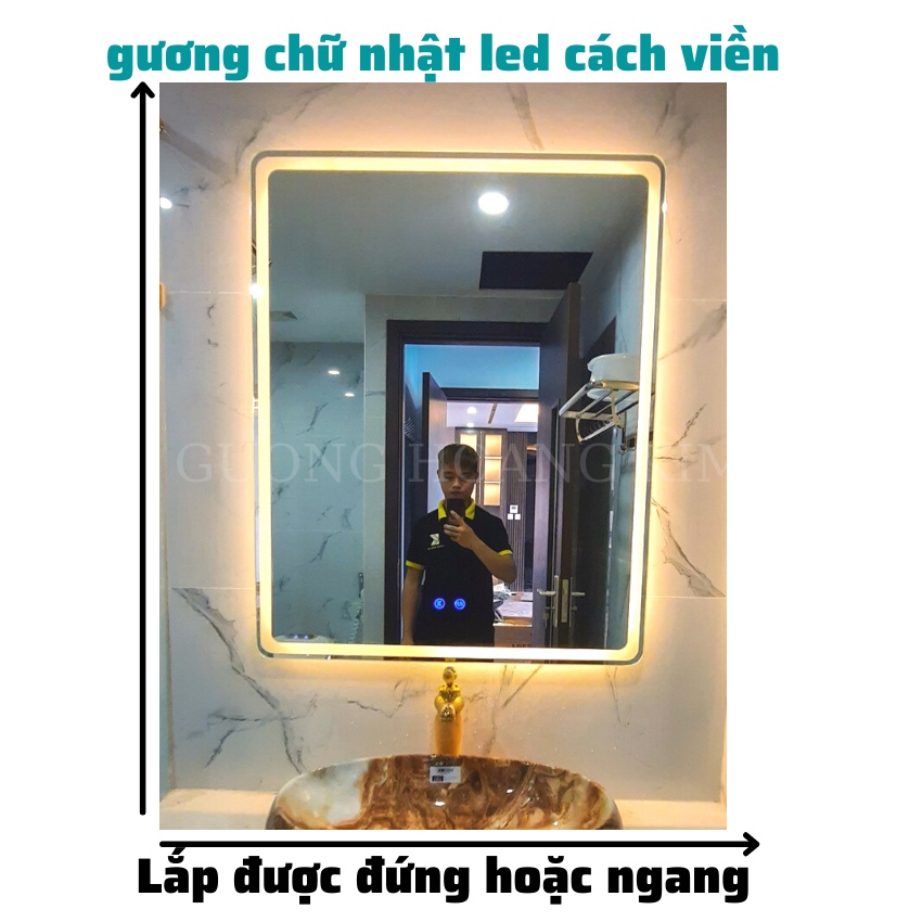 Gương cảm ứng treo tường, gương nhà tắm phòng tắm, gương đèn led giá rẻ 3 kích thước - guonghoangkim BTiêuChuẩn