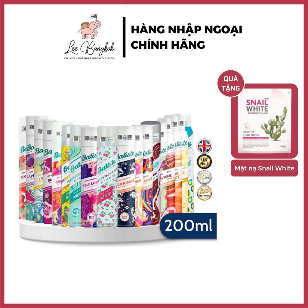 Dầu Gội Khô Batiste Dry Shampoo 200ml - Giúp Mái Tóc Bồng Bềnh, Mềm Mượt, Hết Ngứa