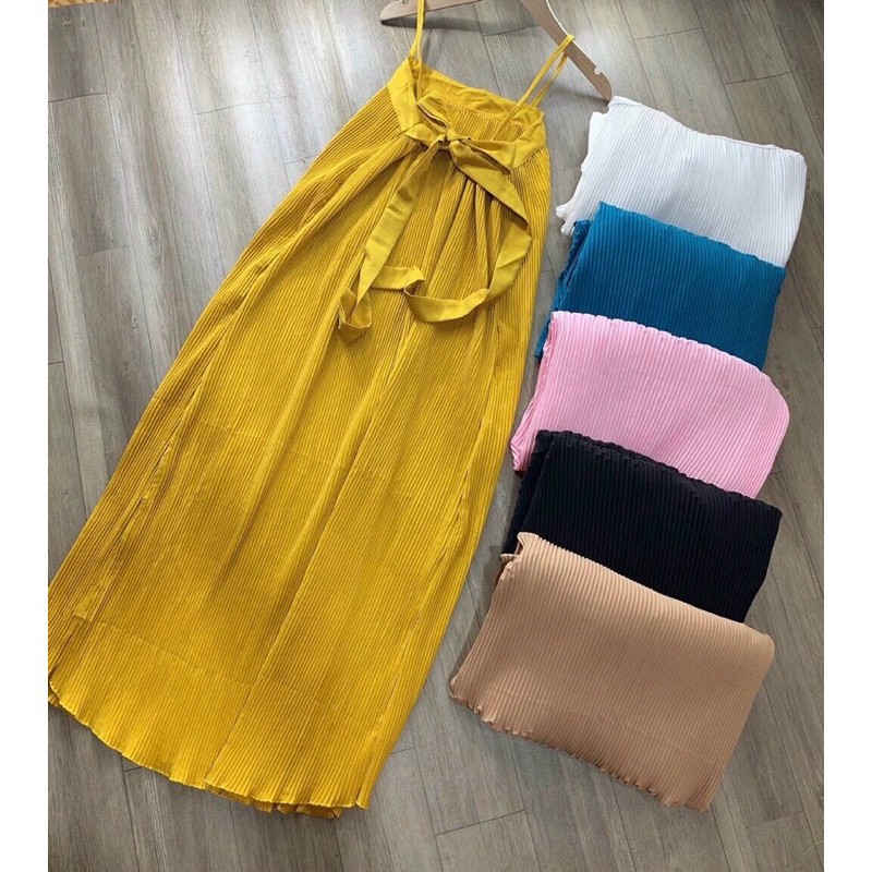 Đầm suông hai dây dập ly cột nơ lưng cực đẹp - video và hình thật trải sàn | BigBuy360 - bigbuy360.vn