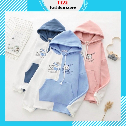 Áo hoodie nữ form rộng, áo nỉ hoodie KN20 có mũ thời trang hình mèo cute