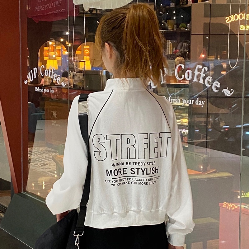 Áo nỉ nữ SUXI dài tay cổ tròn phối khóa kéo thời trang Hàn