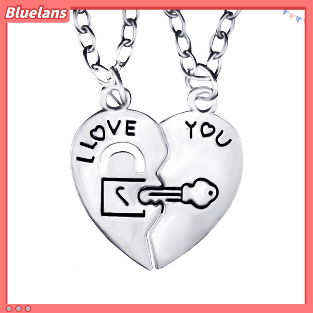 Set 2 dây chuyền mặt ghép trái tim họa tiết ổ khóa và chìa khóa thời trang dành cho cặp đôi