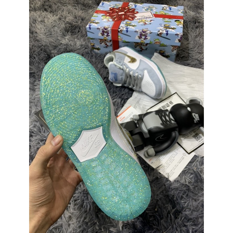 giầy thể thao cổ ngắn SB Dunk Clean Silver xanh trắng noel (ảnh thật +full box)