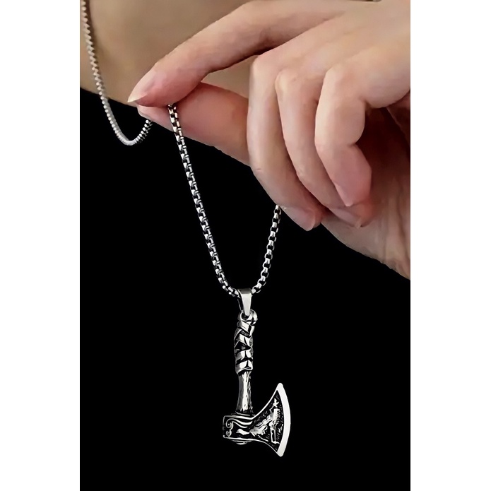 Vòng cổ nam nữ unisex dây chuyền PUN màu bạc Titan đẹp phụ kiện thời trang - Vòng Cổ Axe