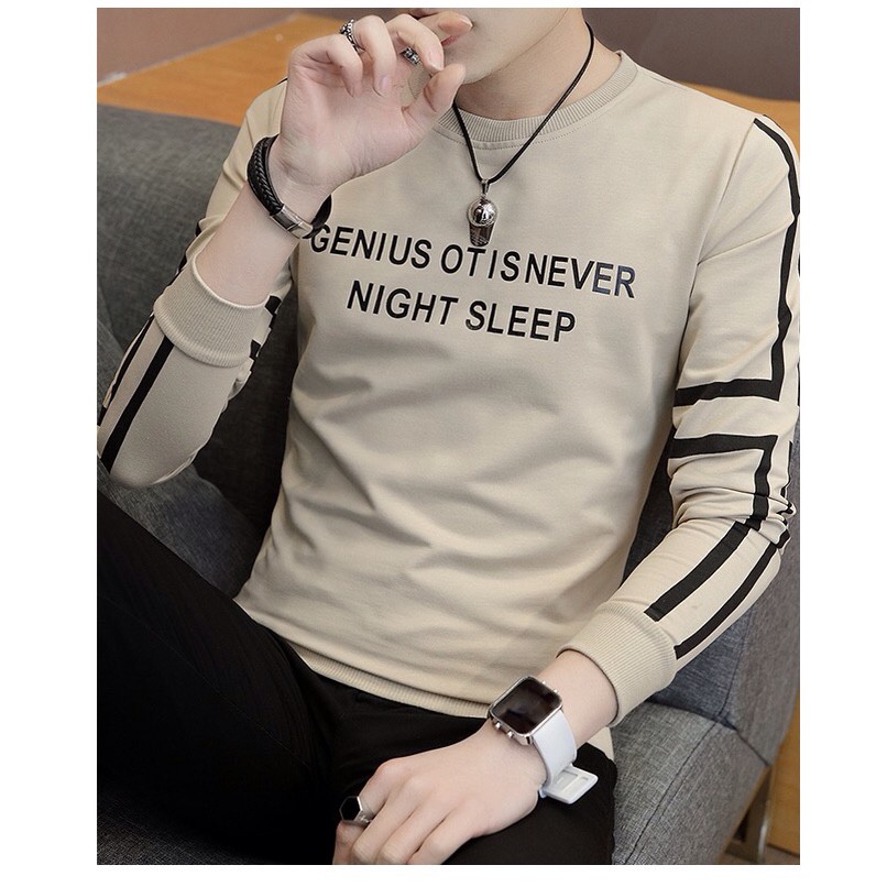 Áo Thun Nam Dài Tay Cổ Tròn In Chữ AT03 (Trắng,Kem,Nâu) | BigBuy360 - bigbuy360.vn