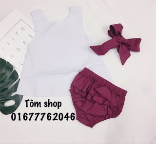 Set bộ kèm dây nơ bé gái