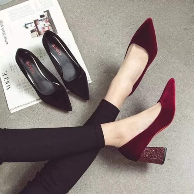 [Hàng oder 10-15 ngày về] Giày nhung gót vuông