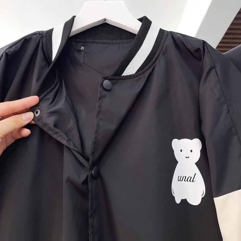 Áo Khoác Dù BOMBER GẤU 🧸 màu ĐEN tay dài form rộng ULZZANG/Nam nữ Unisex 🧸 Áo Bomber Jaystoree