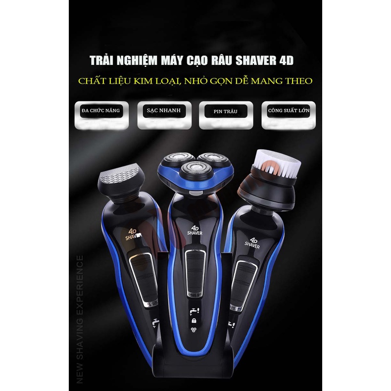 Máy Cạo Râu Đa Năng Chống Nước SHAVER 4D -  Máy Cạo Râu Cao Cấp Cầm Tay - Dao Cạo Êm, 3 Lưỡi Kép Basic
