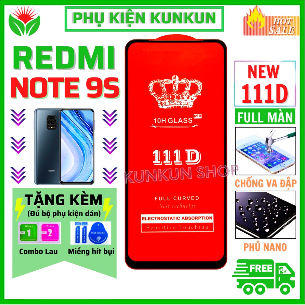 🔥HOT 111D🔥 Kính cường lực Redmi Note 9s - Cao cấp - Full màn hình và Trong suốt - Độ cứng 10H  [FreeShip_50K]