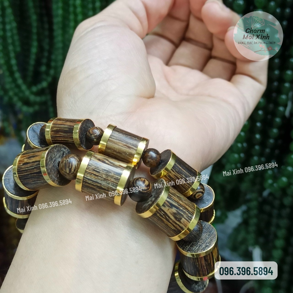Trầm Hương Sánh Chìm Hạt Trúc Bọc Vang 10 K Cao Cấp - Vòng tay gỗ tự nhiên nam nữ phong thủy