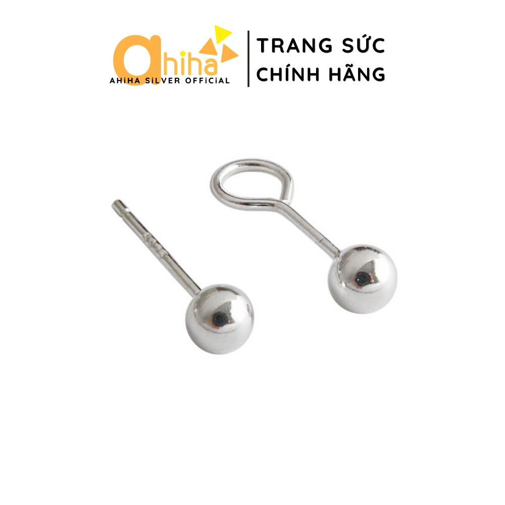 Khuyên tai bạc Basic AHiHA nhiều size phong cách Ulzzang chấm bi nụ tròn - HT07