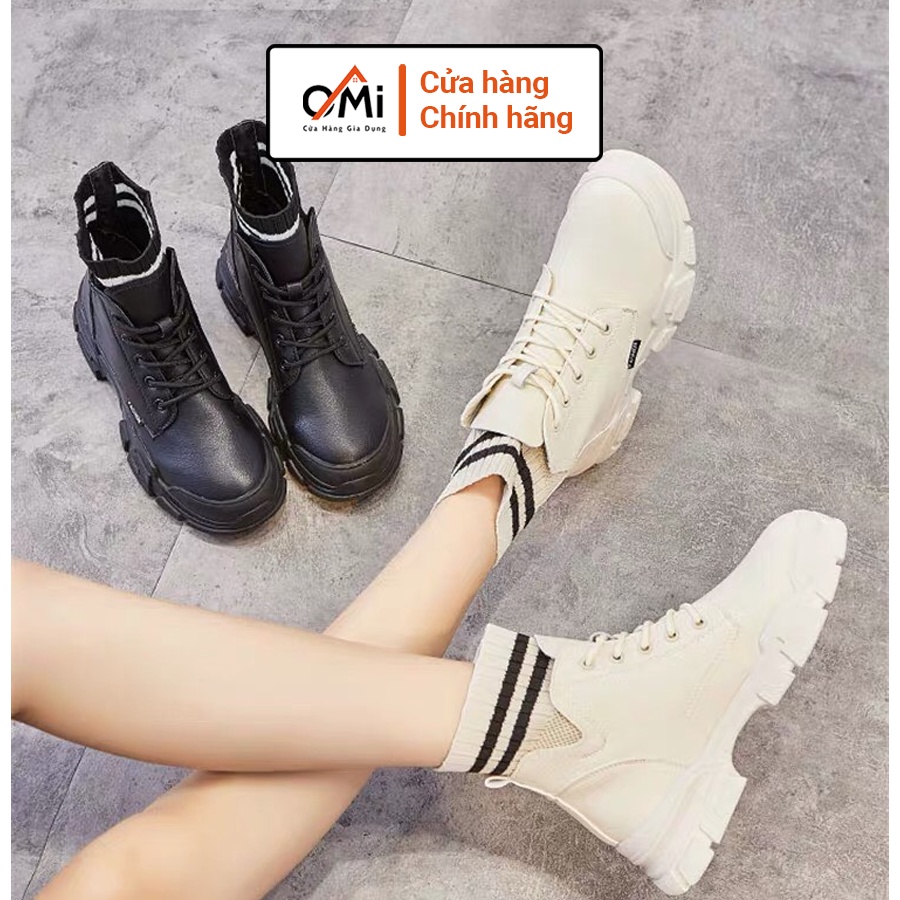 Giày bốt cao cổ nữ loại 1, giày boot cao cổ OMI có chun len cổ chân cao 3 cm đế cao su mềm êm ái | BigBuy360 - bigbuy360.vn