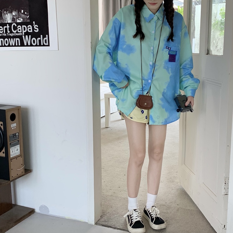 Áo Sơ Mi Tay Dài Dáng Rộng Vải Mỏng Màu Nhuộm Độc Đáo Thời Trang Mùa Hè Cho Nữ