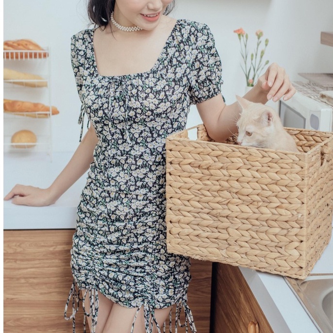 Đầm đen hoa nhí dây rút Jou Jou Dress Gem Clothing SP060298