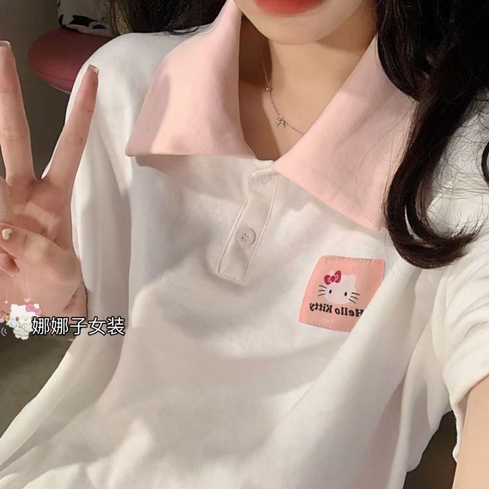 ✪Áo Thun Nhật Bản✪Áo Thun polo Tay Ngắn Dáng Rộng Mềm Mại In Họa Tiết Hello Kitty Phong Cách Nhật Bản Thời Trang Mùa Hè Cho Nữ