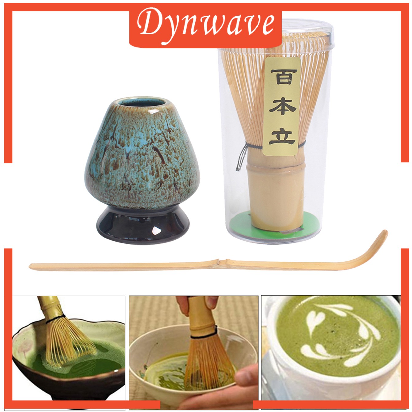 [DYNWAVE] Matcha Tea Whisk Set Bamboo Whisk+Bamboo Scoop+Ceramic Whisk Holder