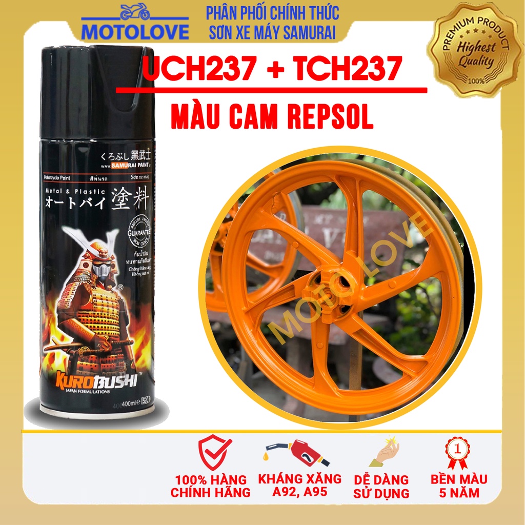 Combo sơn samurai màu cam Reposol UC + TCH237 loại 2K chuẩn quy trình độ bền 5 năm gồm 2K04 - UCH237 - TCH237 -2k01