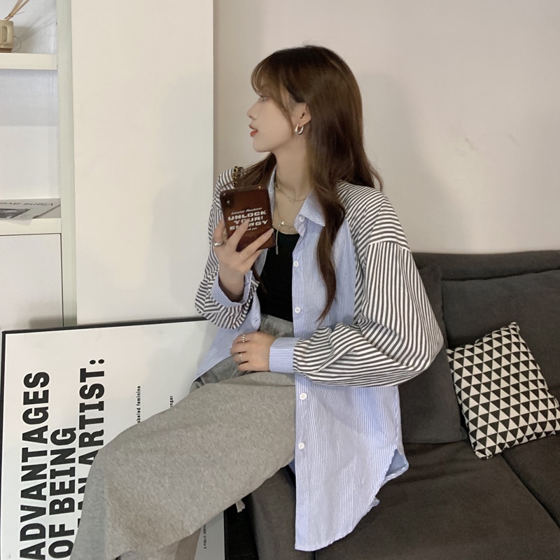 Áo Sơ Mi Tay Dài Kẻ Sọc Thời Trang Retro Hồng Kông Cá Tính