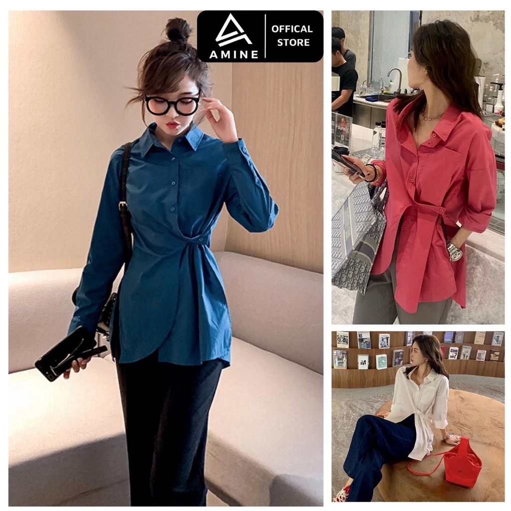Áo sơ mi nữ dài tay, Sơ mi nữ kiểu Free size phong cách Hàn Quốc C13