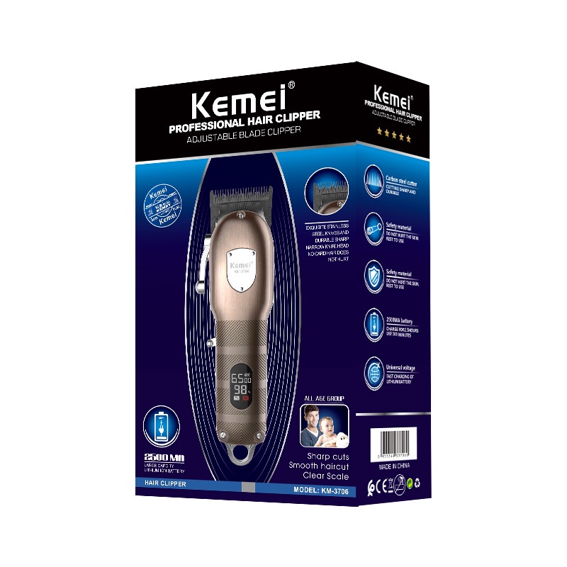 Tông đơ cắt tóc KEMEI 3706 bằng chất liệu kim loại sạc pin kèm phụ kiện