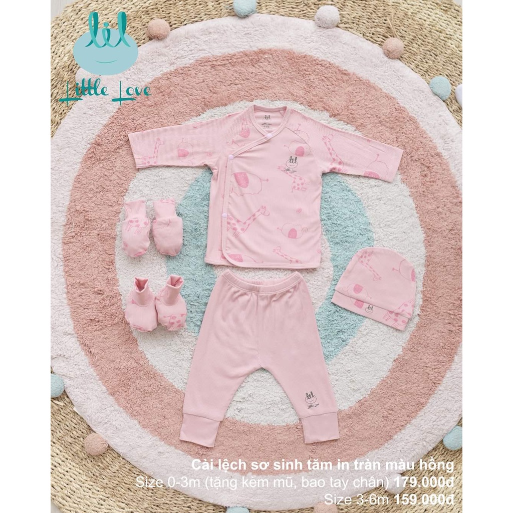 Bộ quần áo dài tay cài lệch chất vải tăm in tràn cho trẻ từ 0-6m little love (LDT83)