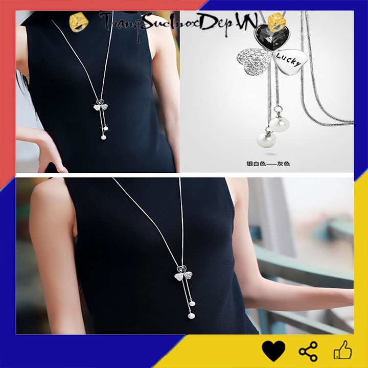 Dây chuyền nữ phong cách Hàn Quốc rớt cỏ 3 lá may mắn kiểu dài siêu đẹp, hợp thời trang, mang phong cách, dễ phối đồ