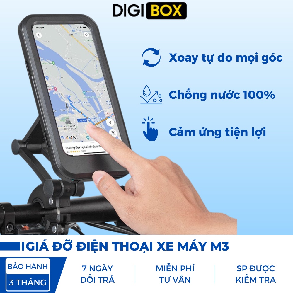 Giá kẹp giá đỡ điện thoại xe máy xe đạp chống nước xoay 360 độ tự do, điều chỉnh độ cao Digibox