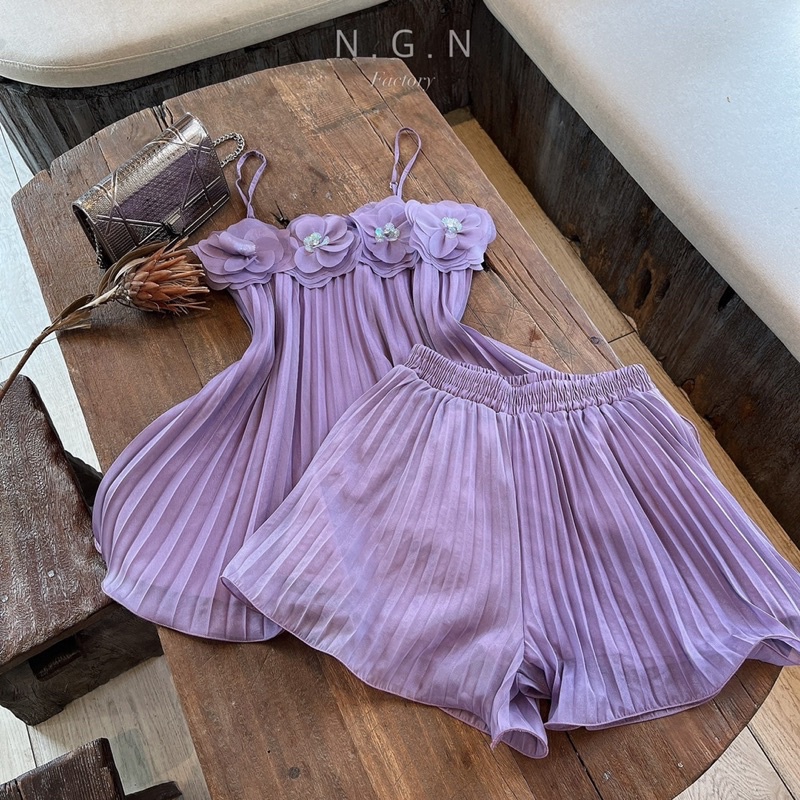 Sét hai dây xếp li đính hoa đá