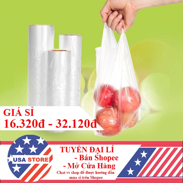 Cuộn 100 Túi Nilon Có Quai Đựng Thực Phẩm Cất Để Tủ Lạnh