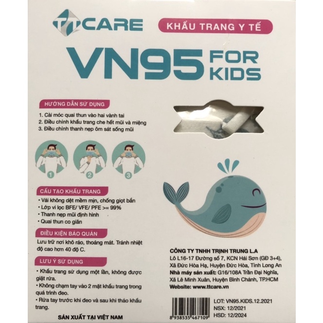 Khẩu Trang TT CARE N95 trẻ em Hộp 10 cái