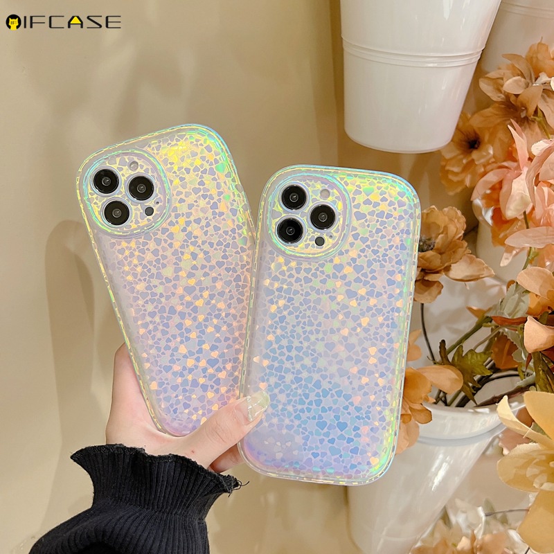 Ốp Điện Thoại Màu Laser Chống Sốc Họa Tiết Trái Tim Cho iPhone 13 12 11 Pro Max