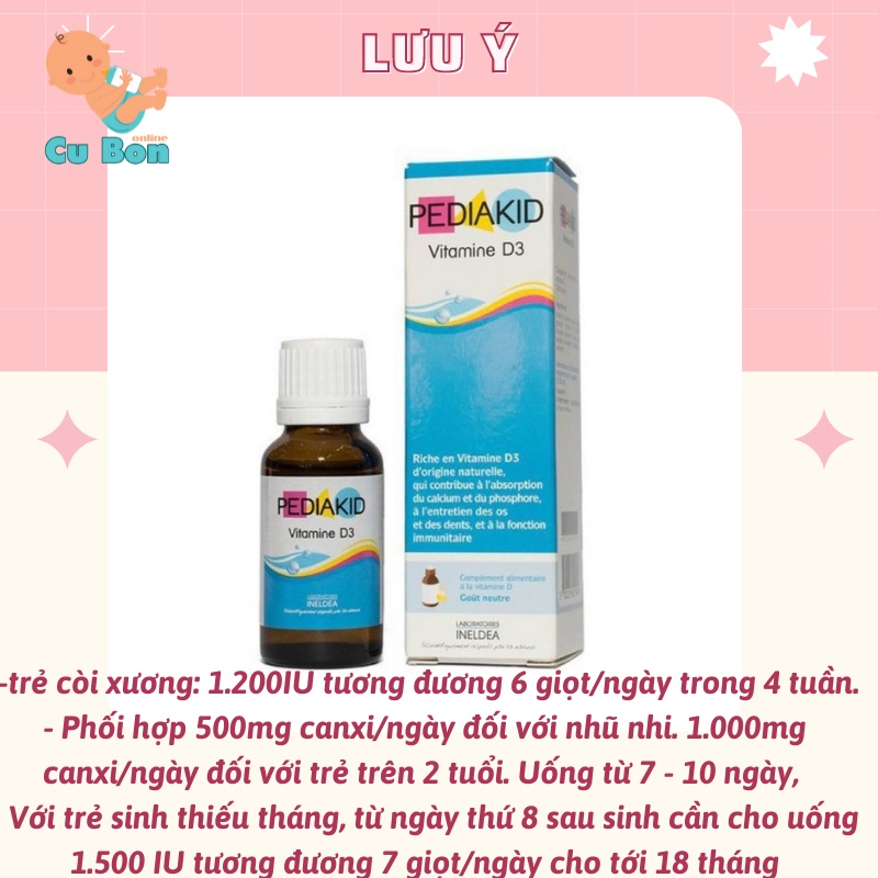 Pediakid Vitamin D3 cho bé từ sơ sinh 20ml của Pháp hỗ trợ tăng cường hấp thụ canxi giúp xương chắc khỏe tăng chiều cao