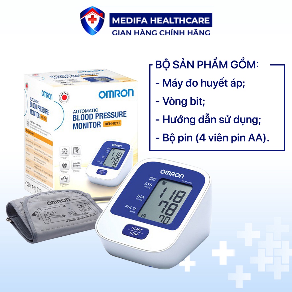 Máy Đo Huyết Áp Omron HEM-8712 Tự Động Đo Cho Kết Quả Nhanh Chóng, Chính Xác, Bảo Hành 5 Năm