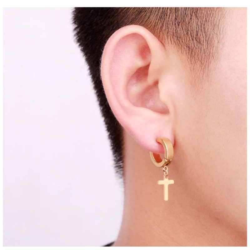 Khuyên Tai Nam / Nữ Hình Chữ Thập Bằng Thép Không Gỉ Chống Dị Ứng