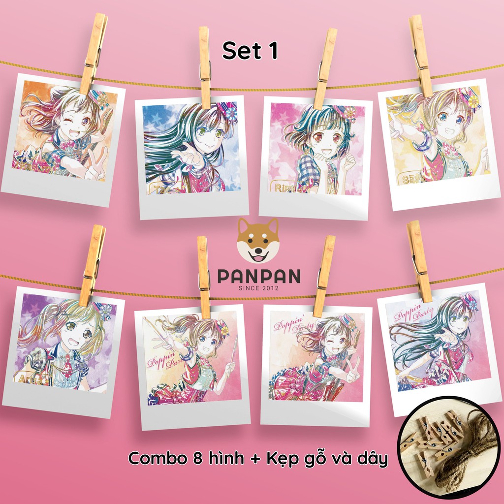 Combo 8 ảnh card lomo polaroid trang trí Anime  Princess Connect, Kaguya Love Is War, Yuru Camp, BanG Dream Tặng dây/kẹp