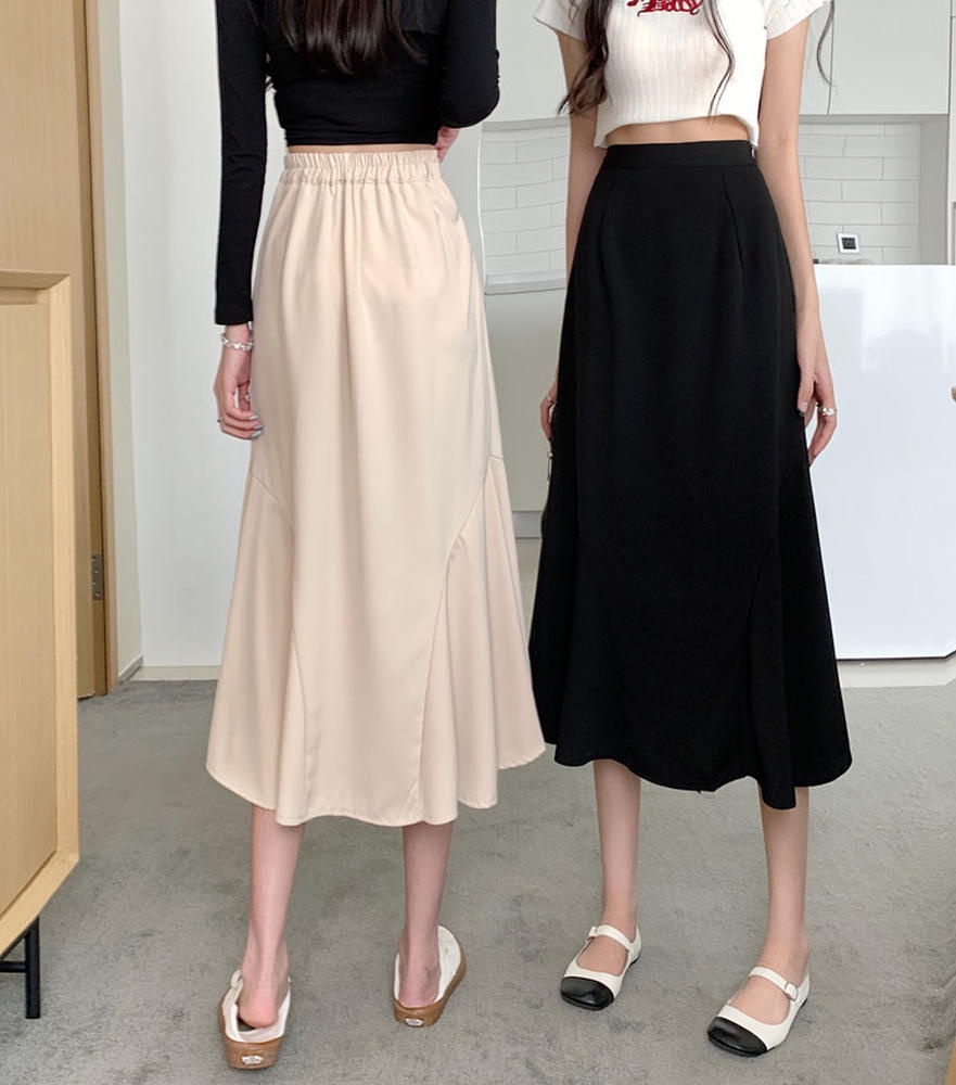 Chân Váy Dài Chữ A Lưng Thun Màu Trơn Phong Cách Mới 50620