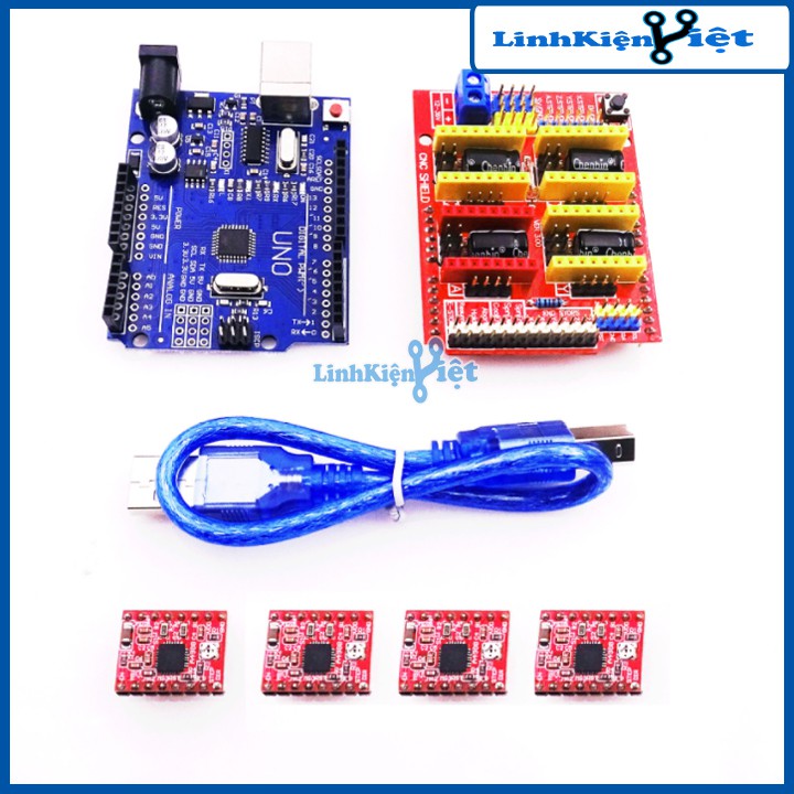 [NEW] Combo Arduino Uno R3 Dán + Shield Uno R3 + 4 Module A4988 V1