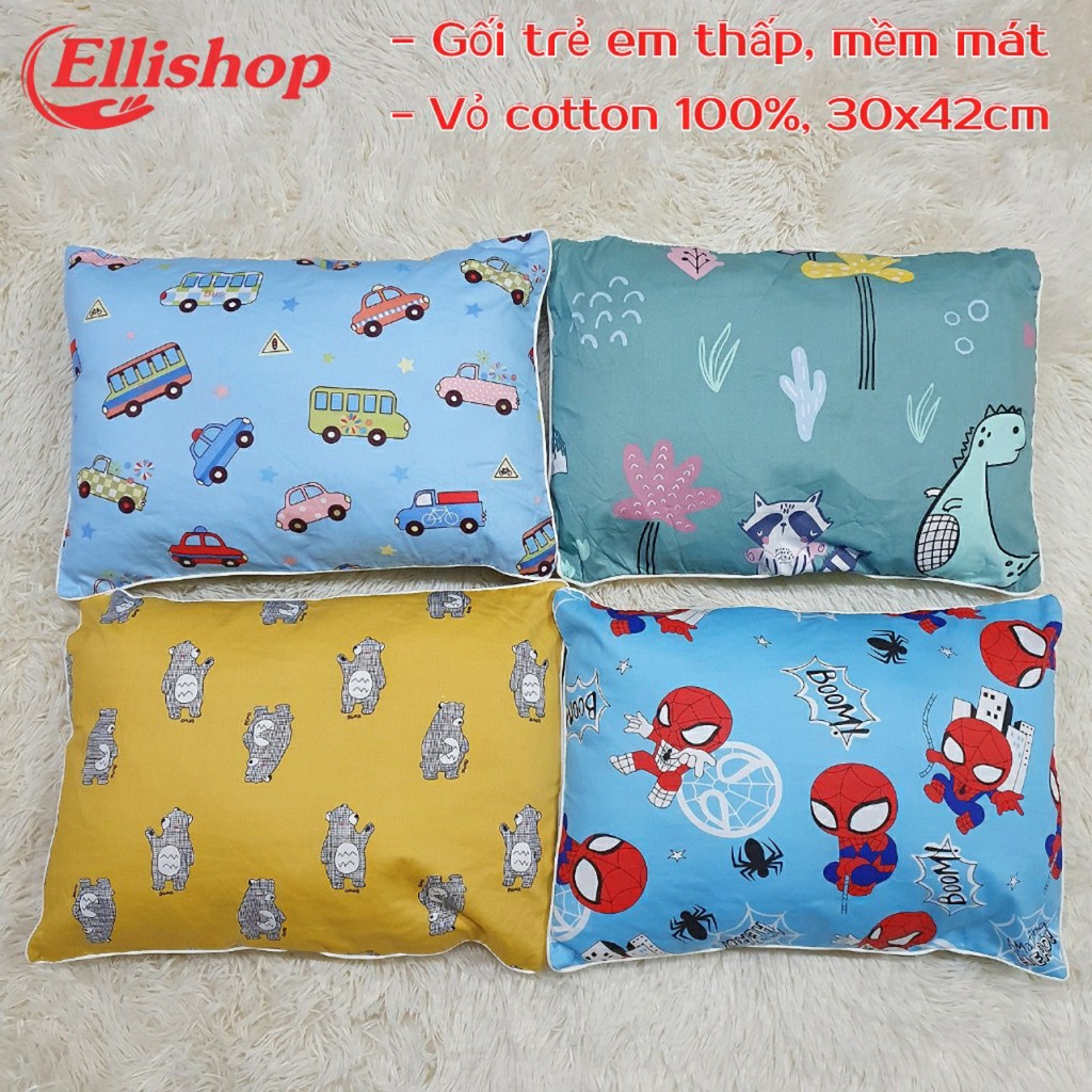 Gối, vỏ gối cotton 100% cho bé nhiều màu, kích thước 30x42cm