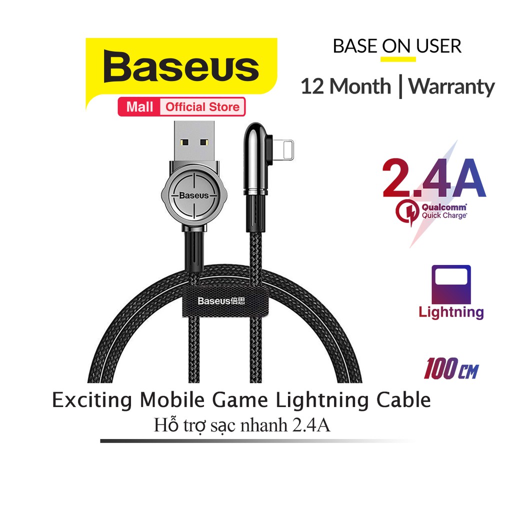 Cáp sạc Baseus Exciting Mobile Game Lightning Cable dành cho iPhone/ iPad (2.4A, Fast Charging) chơi game siêu bền