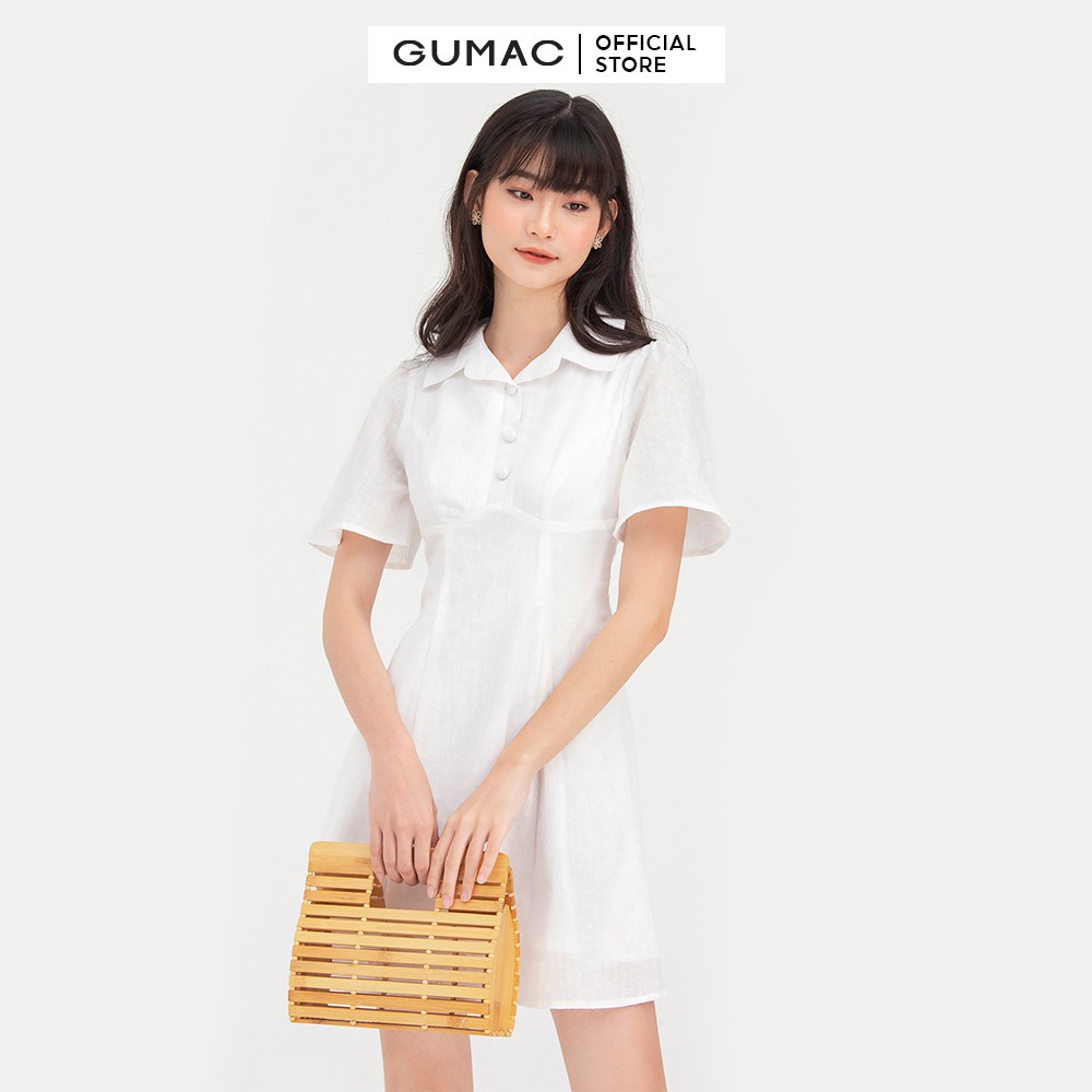 Đầm xòe nữ màu trắng cổ bẻ GUMAC DB725 thanh lịch trẻ trung, hai lớp | BigBuy360 - bigbuy360.vn