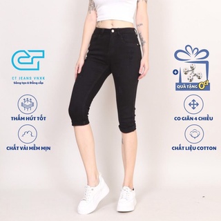 Quần Jean Nữ ngố đen rách co giãn gấu thường CT JEANS