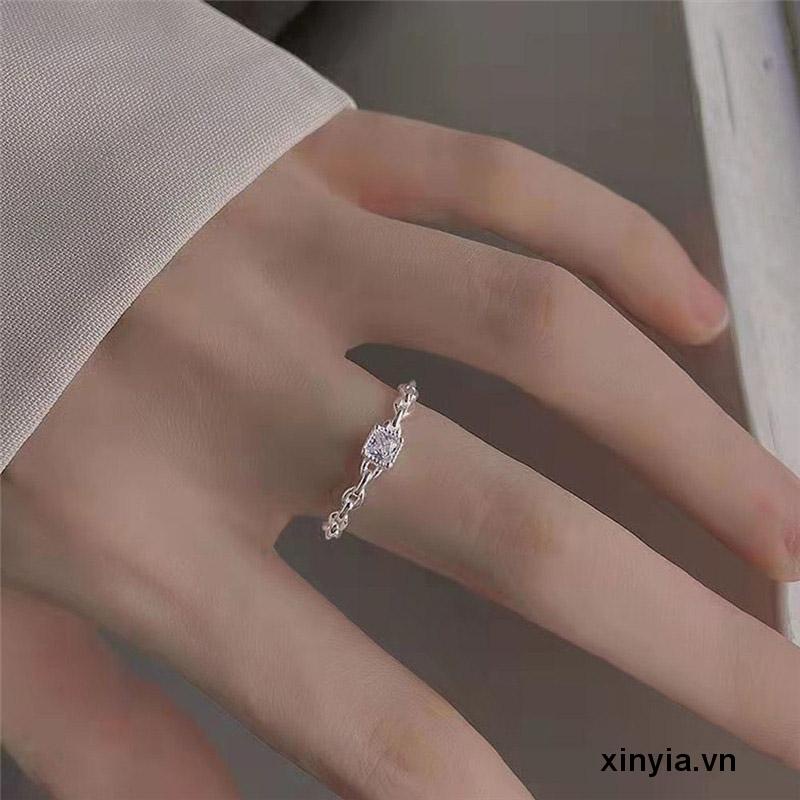 🌺Nhẫn Hở Đính Kim Cương Hình Vuông Cao Cấp Có Thể Điều Chỉnh