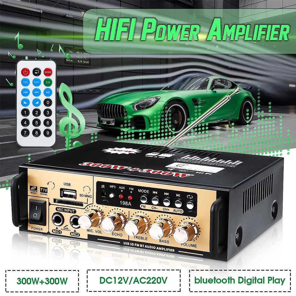 Amply Karaoke Ô tô Kết Nối Bluetooth BT-298A, Amly Mini Bluetooth Kentiger Công Suất 600W, Tự Động Lọc Nhiễu Và Tạp Âm