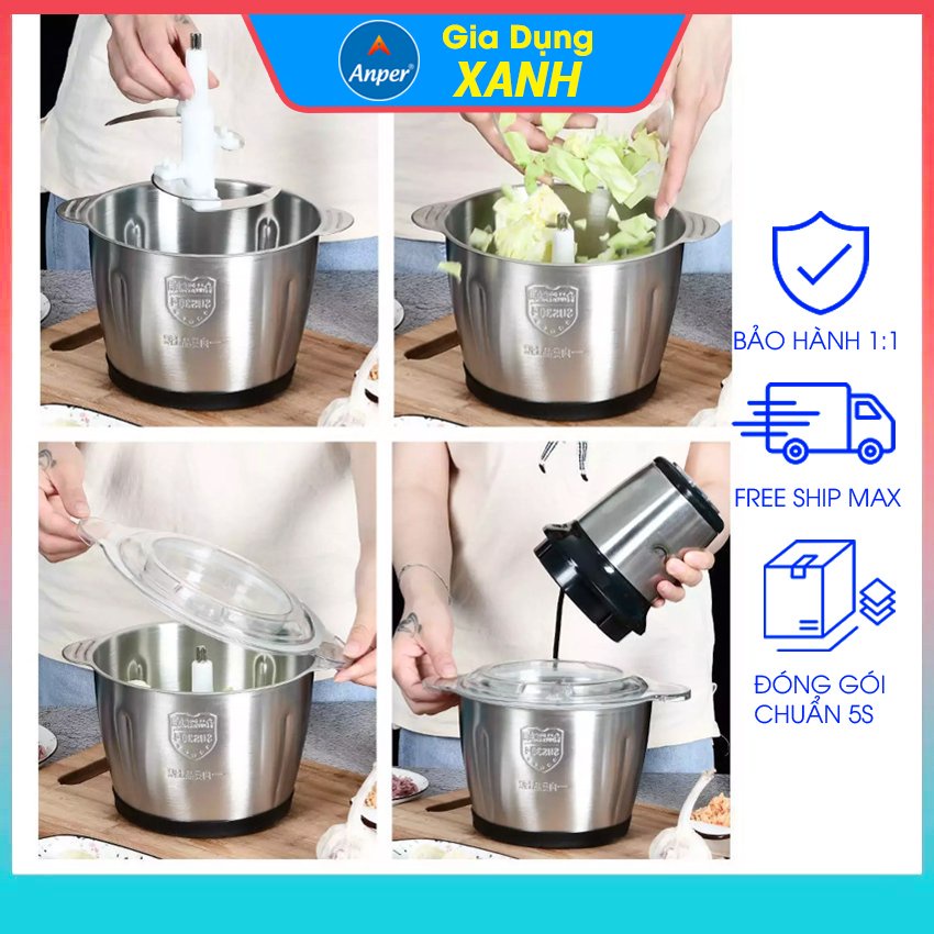 Máy xay thịt đa năng cối Inox 304 dung tích 2L 4 lưỡi dao bằng thép  sinh tố  tỏi  tiêu thức ăn sunhouse