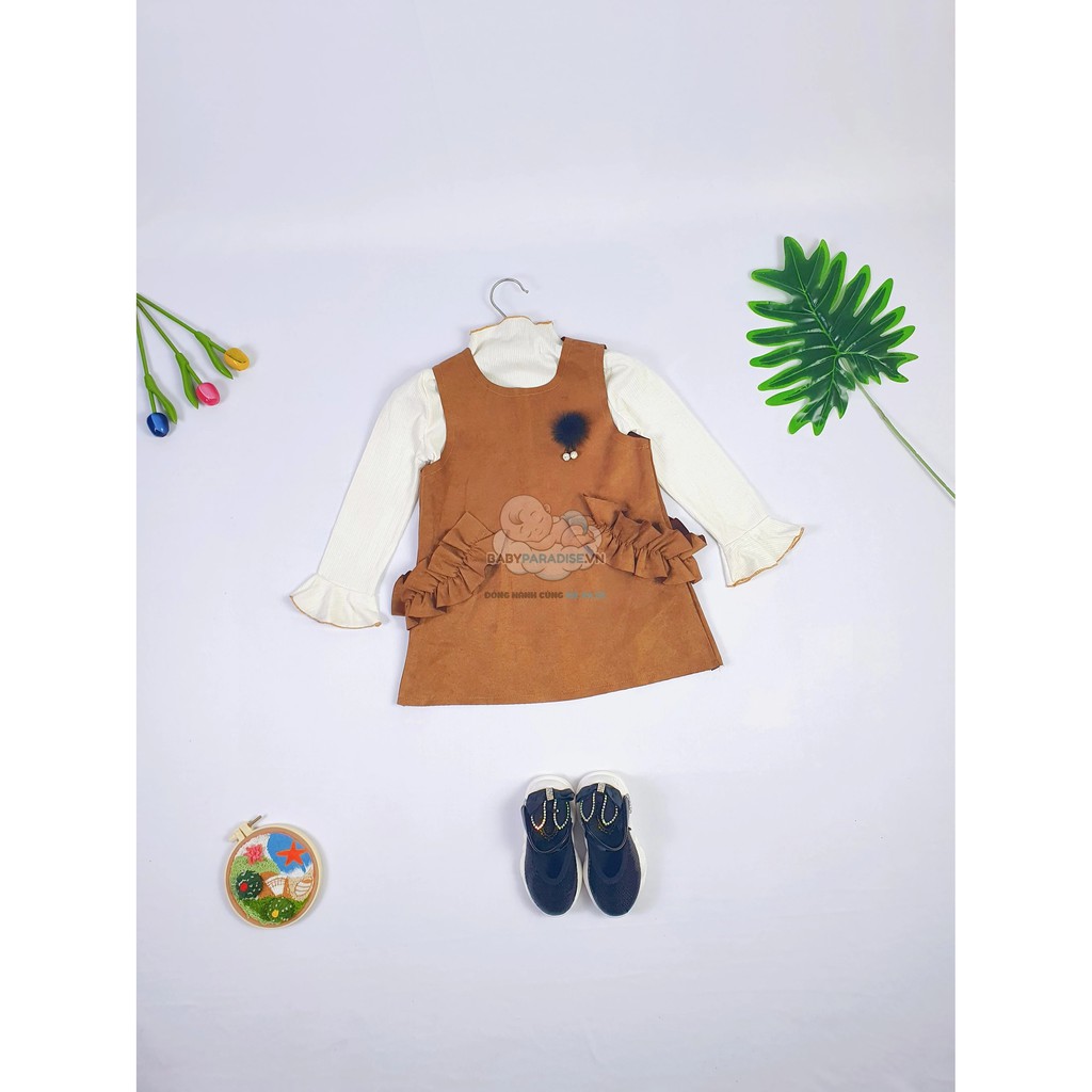 Set nhung nâu dài tay (váy và áo tách rời) cho bé size 11 bé gái từ 37-41kg
